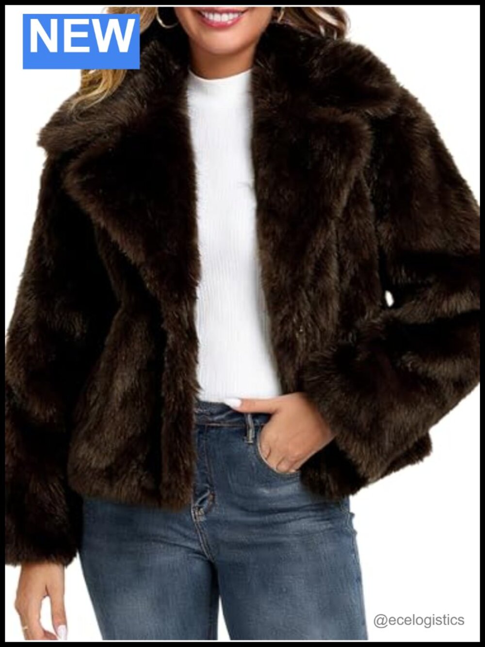 Women's Faux Fur Coat Fluffy Shaggy Open Front Winter Jacket